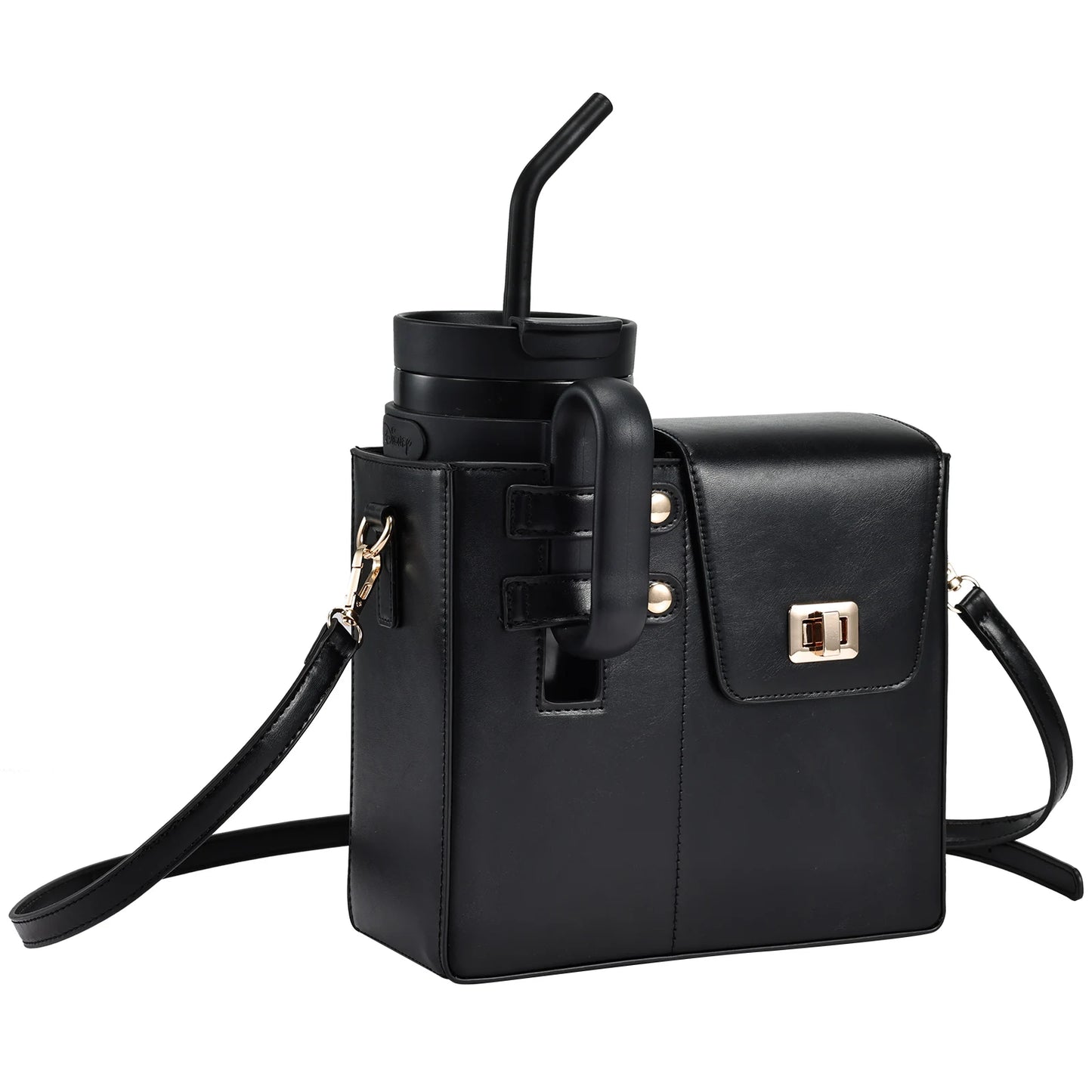 Durable Leather Crossbody Purse Water Bottle Cup Organizer Holder Bag Universal Water Cup Carrier Storage Bag for Women Girls