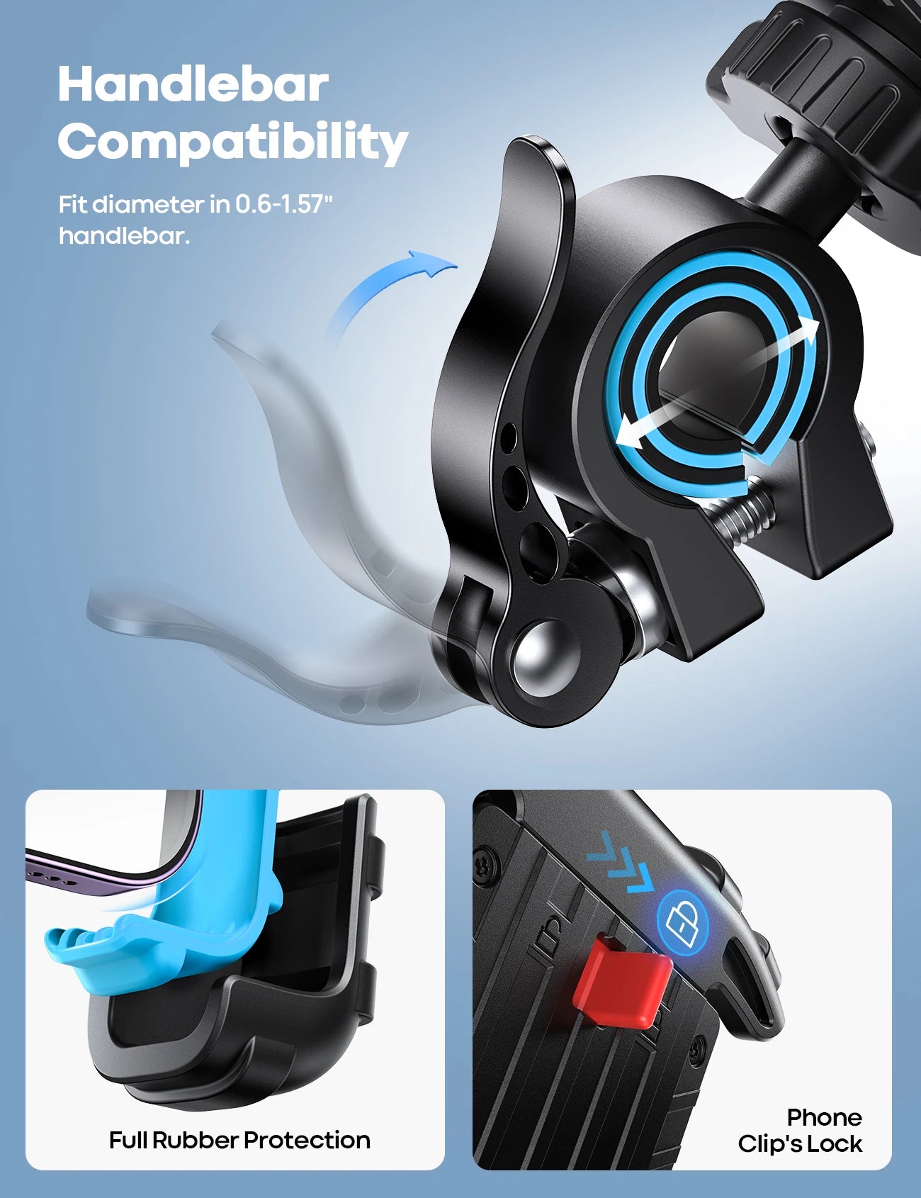 Lamicall BM02 Adjustable Bike Phone Mount for 4.7"-6.8" Phones with Safety Lock
