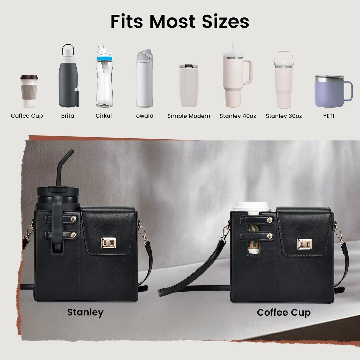 Durable Leather Crossbody Purse Water Bottle Cup Organizer Holder Bag Universal Water Cup Carrier Storage Bag for Women Girls