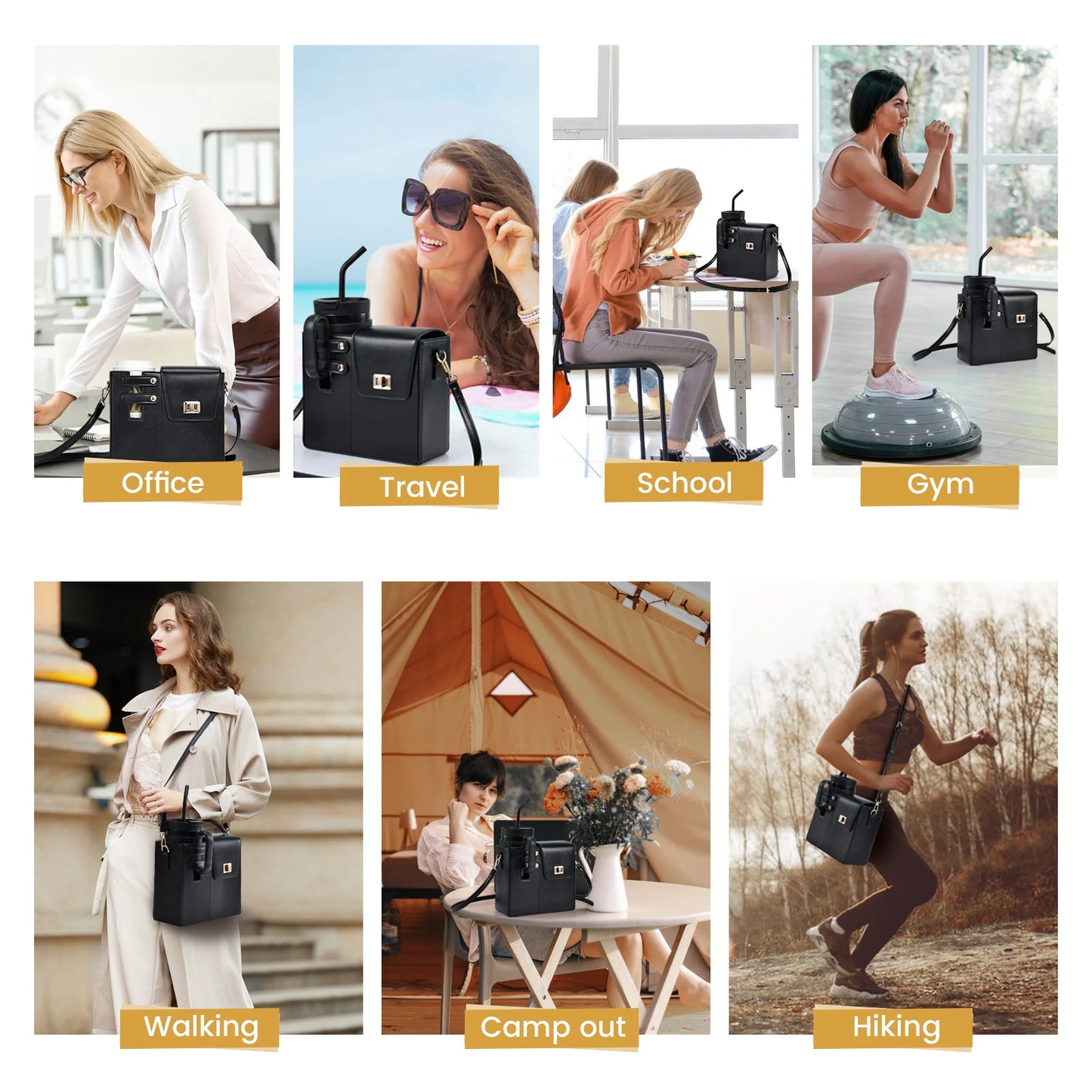 Durable Leather Crossbody Purse Water Bottle Cup Organizer Holder Bag Universal Water Cup Carrier Storage Bag for Women Girls