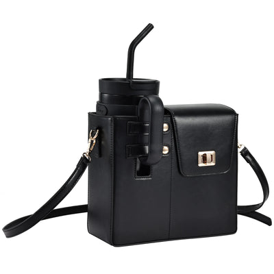 Durable Leather Crossbody Purse Water Bottle Cup Organizer Holder Bag Universal Water Cup Carrier Storage Bag for Women Girls